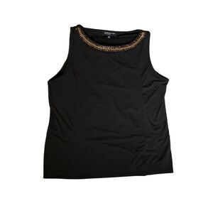 Jones New York Black Sleeveless Tank Top Bronze Studded Neckline Size XL